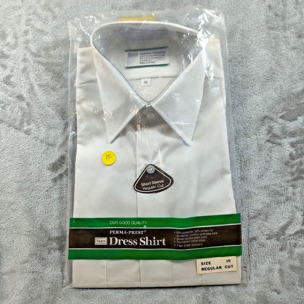 Vintage Sears Dress Shirt Mens 16 Perma Prest Button Up Disco Short Sleeve New